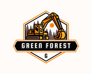 Excavator Forest Mining logo design