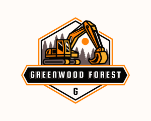 Excavator Forest Mining logo design