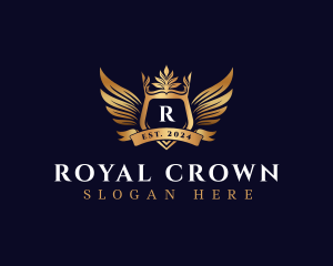 Crown Crest Wings logo design