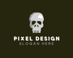 Pixelated Arcade Skull logo design