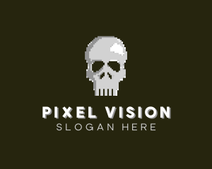 Pixelated Arcade Skull logo design