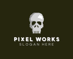 Pixel - Pixelated Arcade Skull logo design