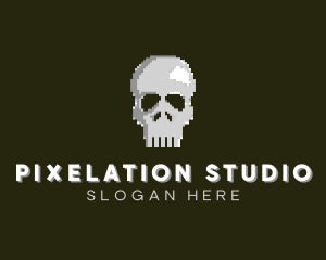 Pixelated Arcade Skull logo design