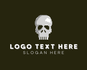 Pixel - Pixelated Arcade Skull logo design