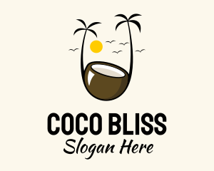 Coconut Juice Tropical Beach logo design