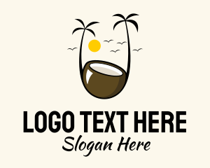 Coconut Juice Tropical Beach Logo