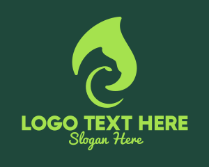 Negative Space - Green Leafy Cat logo design