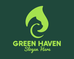 Green Leafy Cat logo design