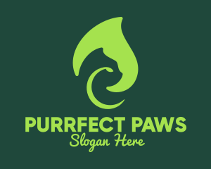 Kitty - Green Leafy Cat logo design