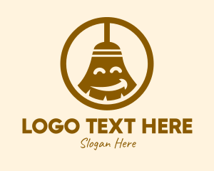 Sweeping - Happy Cleaning Broom logo design