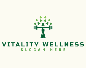 Fitness Wellness Tree Barbell logo design