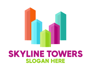 Colorful Glass Buildings Skyline logo design