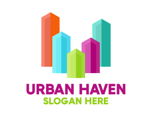 Colorful Glass Buildings Skyline logo design