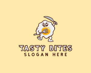 Cafeteria - Egg Cutlery Cartoon logo design