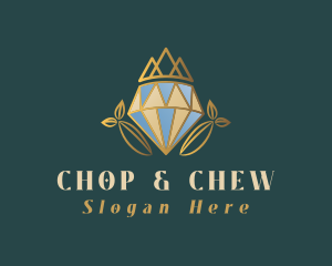 Gem - Diamond Crown leaf logo design