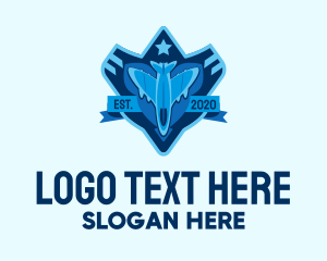 Airplane - Blue Fighter Jet Emblem logo design