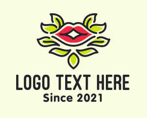 Mardi Gras - Lips Mouth Leaf Makeup logo design