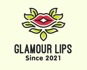 Lipstick - Lips Mouth Leaf Makeup logo design