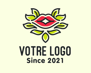 Esthecian - Lips Mouth Leaf Makeup logo design