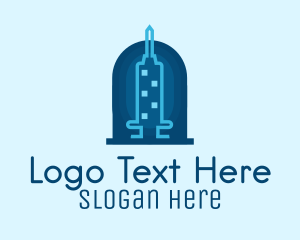 Healthcare - Blue Syringe Skyscraper logo design