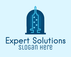 Specialist - Blue Syringe Skyscraper logo design