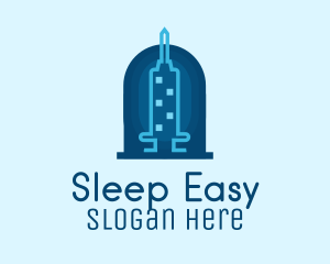 Anesthesiologist - Blue Syringe Skyscraper logo design