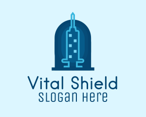 Immunization - Blue Syringe Skyscraper logo design