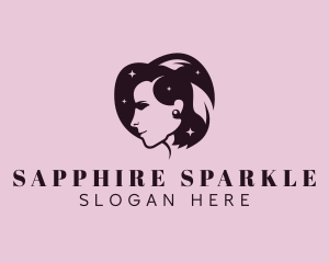 Woman Sparkle Leaf Hair logo design