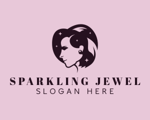 Woman Sparkle Leaf Hair logo design