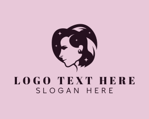 Salon - Woman Sparkle Leaf Hair logo design