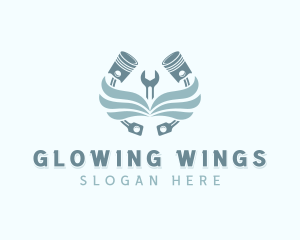 Wings Piston Mechanic logo design