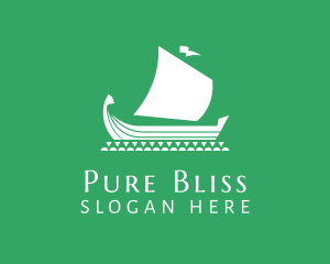 White - Viking Boat Ship logo design