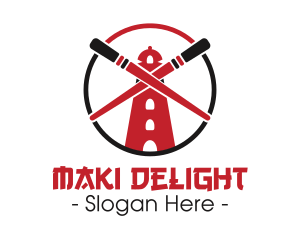 Maki - Chopsticks Windmill Tower logo design