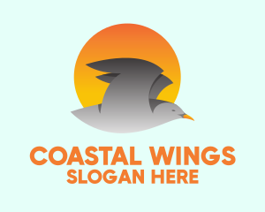 Seagull - Sun Flying Bird logo design