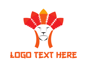 Orange Lion - Tribe Feathers Lion logo design