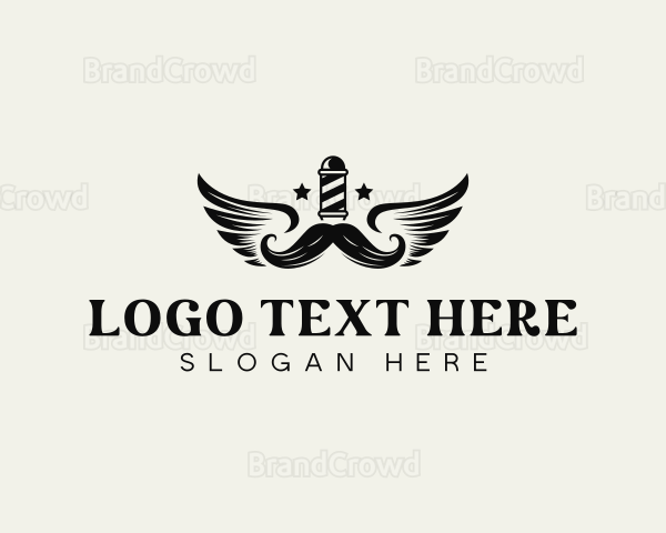 Barber Mustache Wings Logo