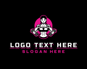 Barbell - Muscle Woman Gym logo design