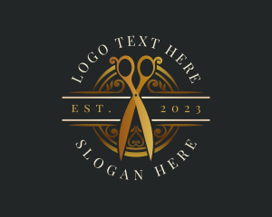 Gold - Luxury Barbershop Scissors logo design