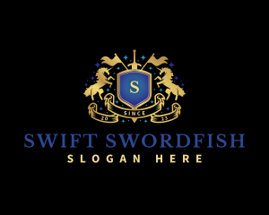 Royal Unicorn Sword Shield logo design