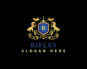Royal Unicorn Sword Shield logo design
