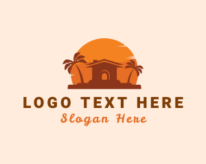 Beach House - Tropical Hut Sun logo design