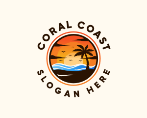 Tropical Sunset Palm Tree logo design