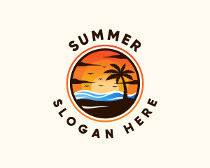 Tropical Sunset Palm Tree logo design