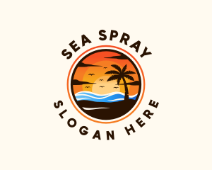 Tropical Sunset Palm Tree logo design