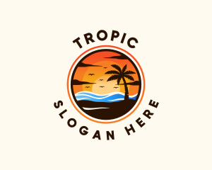 Tropical Sunset Palm Tree logo design