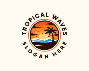 Tropical Sunset Palm Tree logo design