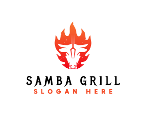 Grill Barbecue Cow logo design