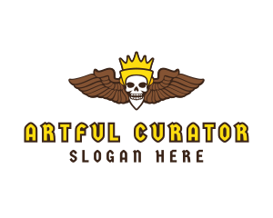 Skull Crown Wing logo design