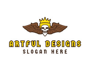 Skull Crown Wing logo design