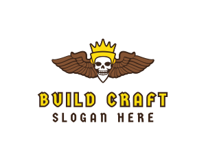 Skull Crown Wing logo design